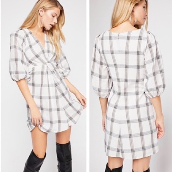 Free People Miss Molly White Plaid Dress NWOT Sz 8 - Picture 1 of 7